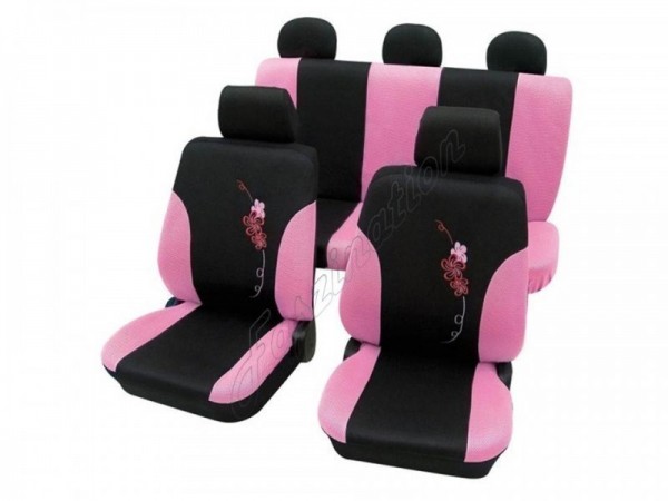 Autositzbezug Schonbezug, Komplett-Set, Peugeot 406, Schwarz Pink