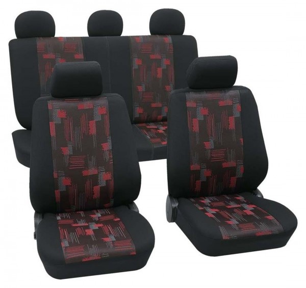 Autositzbezug Schonbezug, Komplett Set, Peugeot 807, Schwarz, Rot