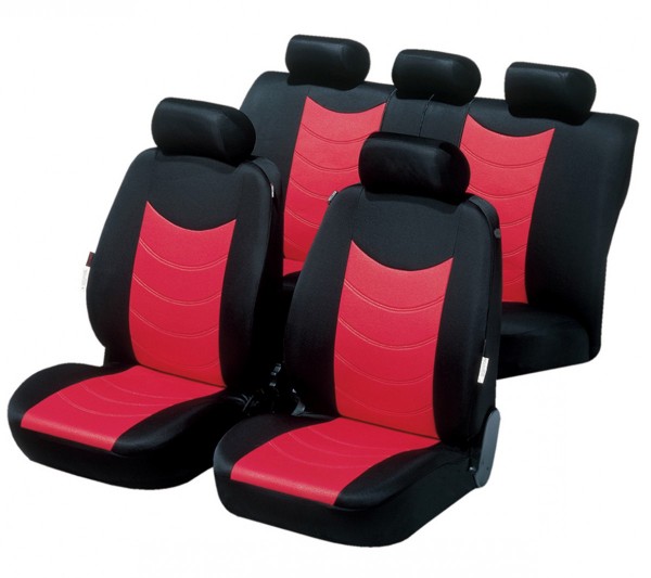 Autositzbezug Schonbezug, Komplett Set, Peugeot 106, Rot, Schwarz