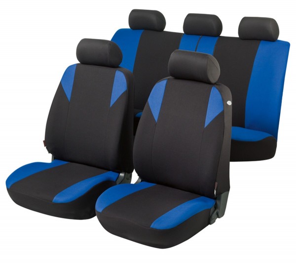 Autositzbezug Schonbezug, Komplett Set, VW Polo Crosspolo, Schwarz, Blau