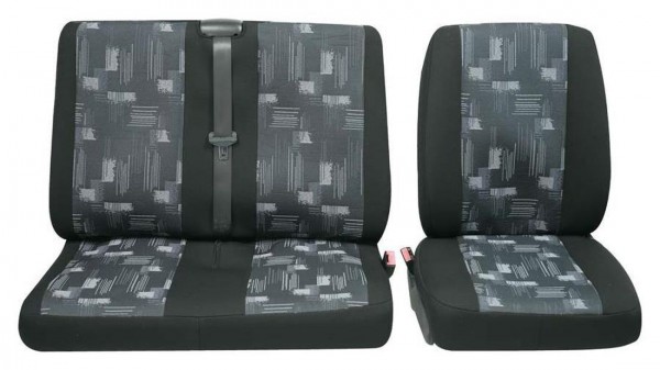 Transporter Autositzbezug, Schonbezug, 1 x Einzelsitz 1 x Doppelsitz, Opel Vivaro, Farbe: Schwarz/Gr