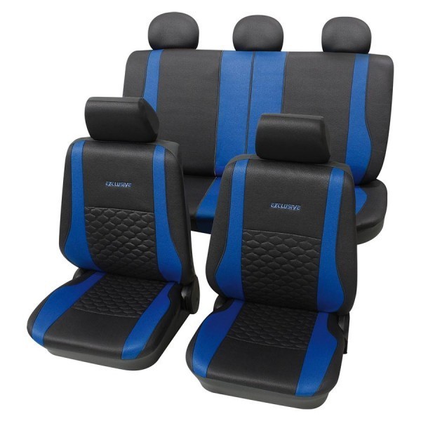 Autositzbezug Schonbezug Exclusiv Lederlook-Optik, Komplett-Set, Nissan Almera, Schwarz Blau