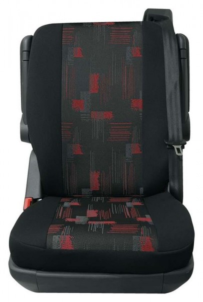 Transporter Autositzbezug, Schonbezug, 1 x Einzelsitz hinten, Volkswagen T5, Farbe: Schwarz/Rot