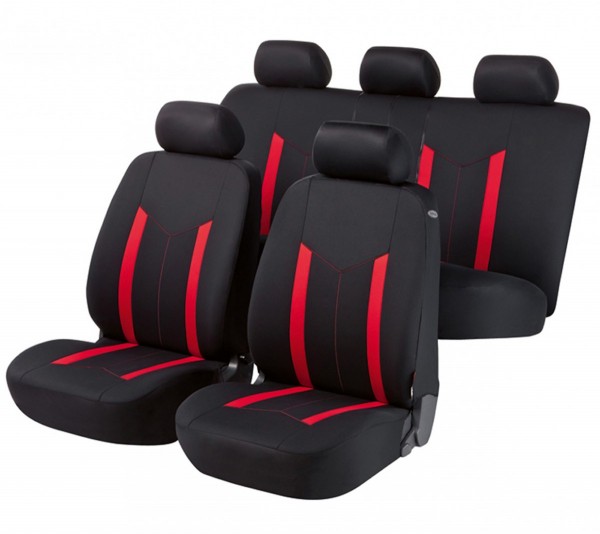 Autositzbezug Schonbezug, Komplett Set, Fiat Stilo, Schwarz, Rot