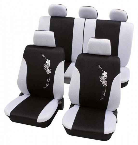 Autositzbezug Schonbezug, Komplett Set, Peugeot 207, Schwarz, Weiß