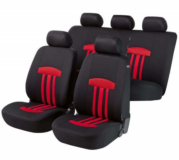 Autositzbezug Schonbezug, Komplett Set, VW Sitzbezüge komplett, Schwarz, Rot