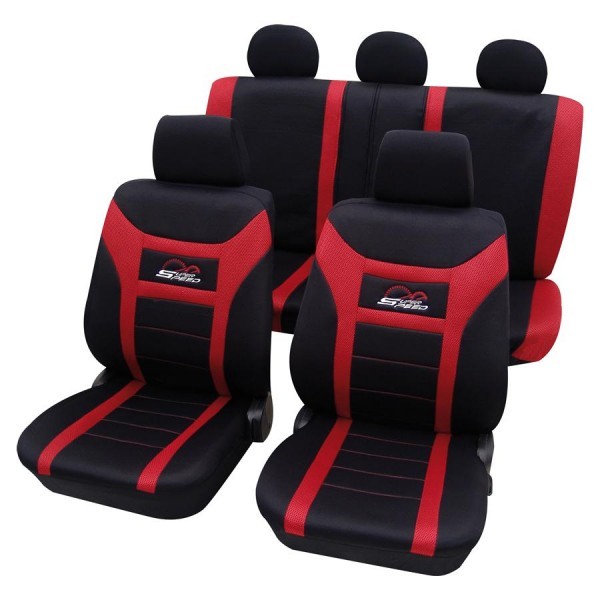 Autositzbezug Schonbezug, Komplett Set, Peugeot 207 CC, Schwarz Rot