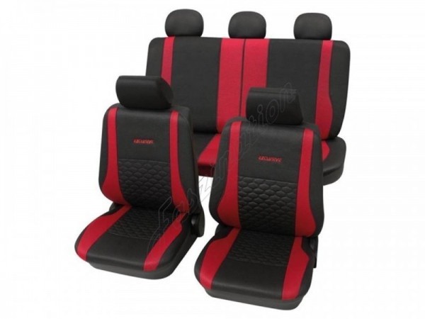 Autositzbezug Schonbezug Exclusiv Lederlook-Optik, Komplett-Set, Peugeot 207, Anthrazit Schwarz Rot