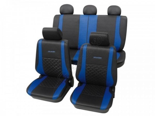 Autositzbezug Schonbezug Exclusiv Lederlook-Optik, Komplett-Set, Ford KA, Anthrazit Schwarz Blau