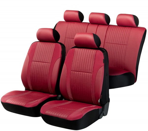 Autositzbezug Schonbezug, Kunstleder, Komplett Set, Peugeot 208, Rot