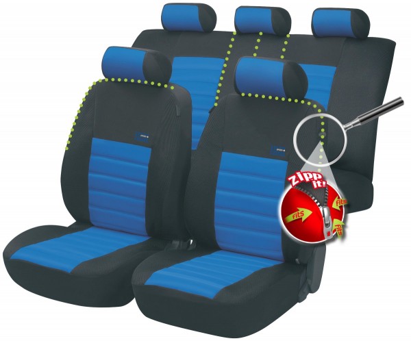 Autositzbezug Schonbezug, Komplett Set, Mini Sitzbezüge komplett, Schwarz, Blau