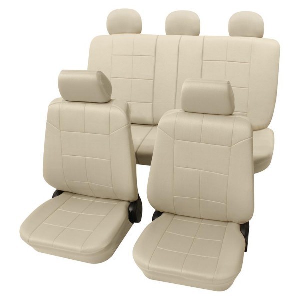 Autositzbezug Schonbezug Lederlook-Optik, Komplett-Set, VW Volkswagen Golf 6 Plus, Beige Creme