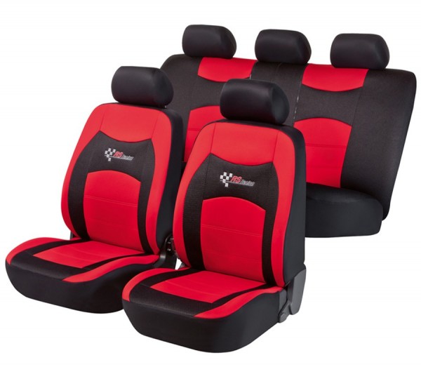 Autositzbezug Schonbezug, Komplett Set, Renault Sitzbezüge komplett, Schwarz, Rot